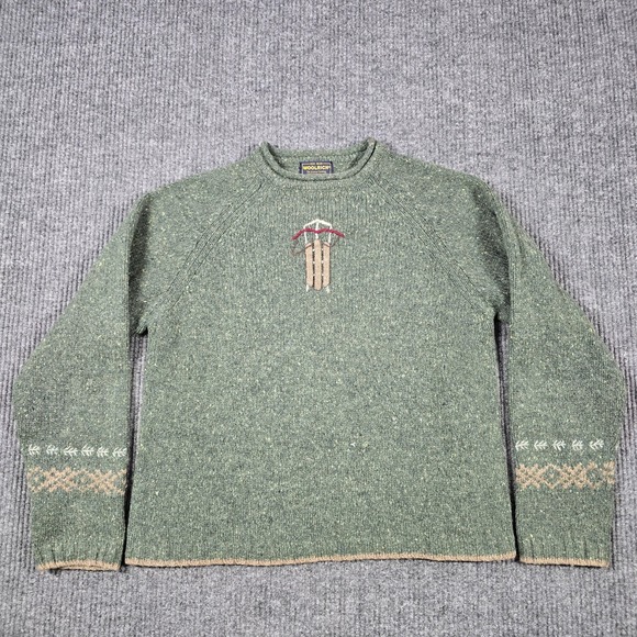 Woolrich Sweater Womens Large Green Pullover Sled Geometric Wool Blend Outdoors - Picture 1 of 11